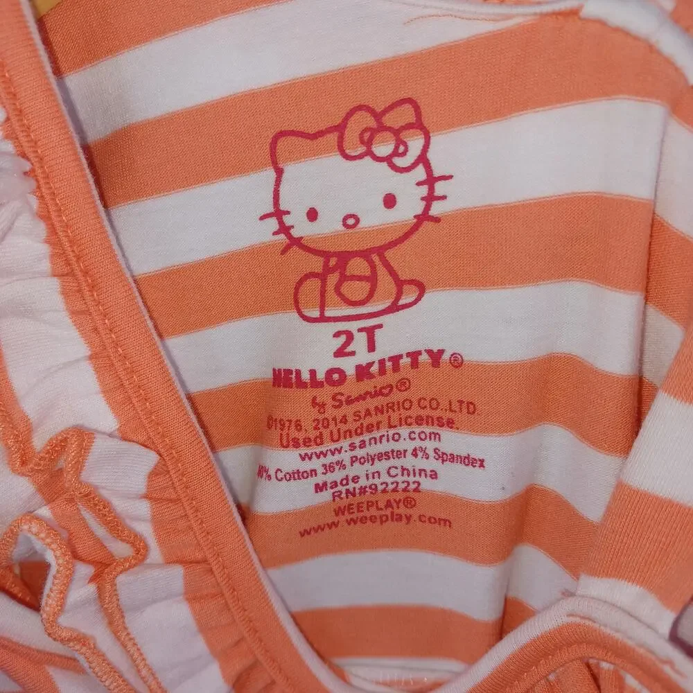 Hello Kitty Girls Shorts Romper Outfit Size 2T Orange Sequin Cat Face Ruffle NWT